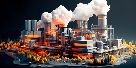 coal-fired power plant with coal conveyors, combustion chambers, and emission control equipment . Generative AI
