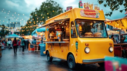 Obraz premium Food truck at a city festival with selective focus