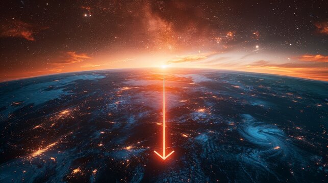 Abstract Arrow Light out technology background Hitech communication concept innovation send for planet earth with sunrise and technology network. vector illustration 