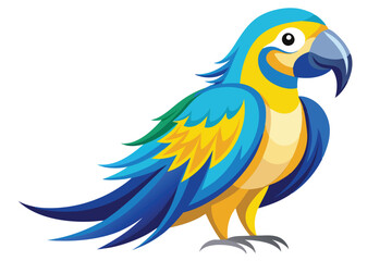 blue and yellow macaw Ara bird illustration on white background.