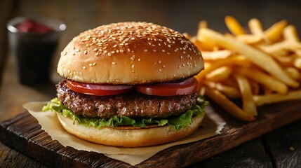 hamburger with french fries