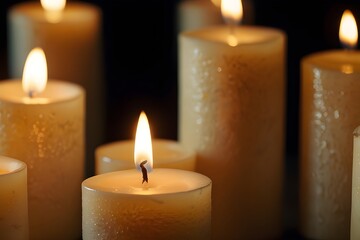 Soft candlelight glow( warm, glowing light from flickering candles in the background)