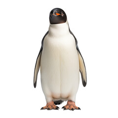 Front View Of A Standing Penguin With Orange Beak And Flippers On White Background