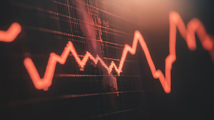Close-Up of a Digital Screen Displaying a Downward-Trending Line Graph, Symbolizing a Rate Cut in Financial Markets, Captured with a Shallow Depth of Field to Emphasize the Graph Against a Clean Backg