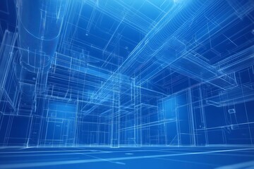 Abstract Blueprint Architectural Illustration Background with Geometric Lines