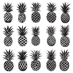 Pineapple natural food icon set, Tropical fruit isolated on white background. Symbol of food, sweet, exotic and summer, vitamin, healthy. Nature logo dessert