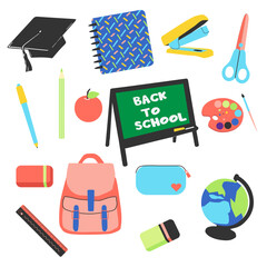 School stationery  set  in flat stile Vector illustration. Back to shool
