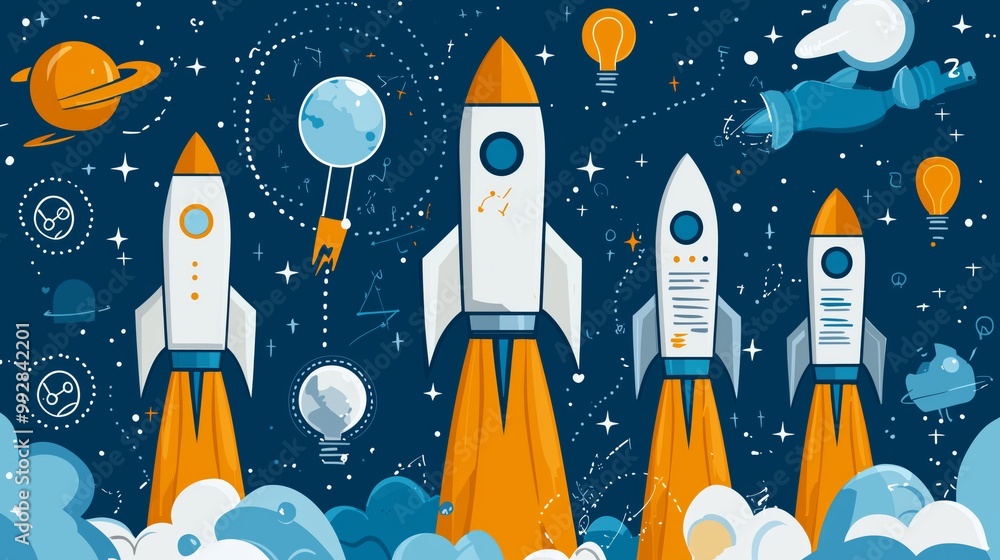 Poster bold flat design for startup launch sequence