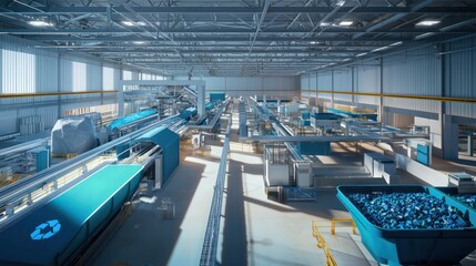 Obraz premium Blueprint for a high-efficiency recycling facility, detailing sorting technologies and processing lines