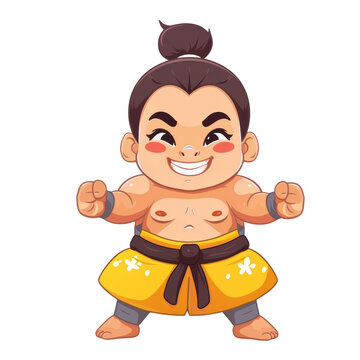 recommend clip art: A cartoon sumo wrestler with a black belt and yellow clothing, smiling with clenched fists.