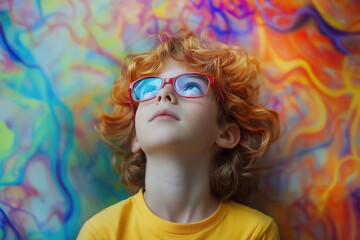 Obraz premium Boy with images that convey new ideas.