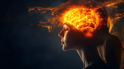 Woman with a Flaming Brain, a Surreal Depiction of Intense Thought