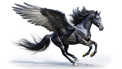 Fototapeta premium Stunning Black Horse with Wings. Black Pegasus Fantasy Illustration. Winged Black Horse Art. Mythical Horse with Wings Image. Elegant Winged Horse Design.