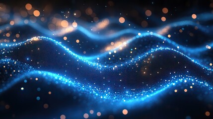 A futuristic blue light wave background features digital network elements, symbolizing corporate cyberspace, future science, and technological innovation.