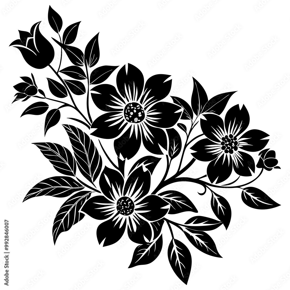 Sticker floral branch silhouette vector art