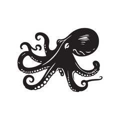 Octopus - sea animal vector silhouette for icon or sign on a sea or ocean theme. Black silhouette of an octopus for a logo 