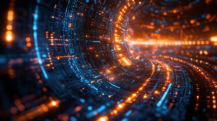 A futuristic circular technology background, featuring digital communication and AI concepts in a modern design.