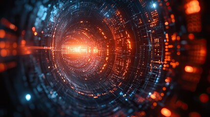 A futuristic circular technology background, featuring digital communication and AI concepts in a modern design.