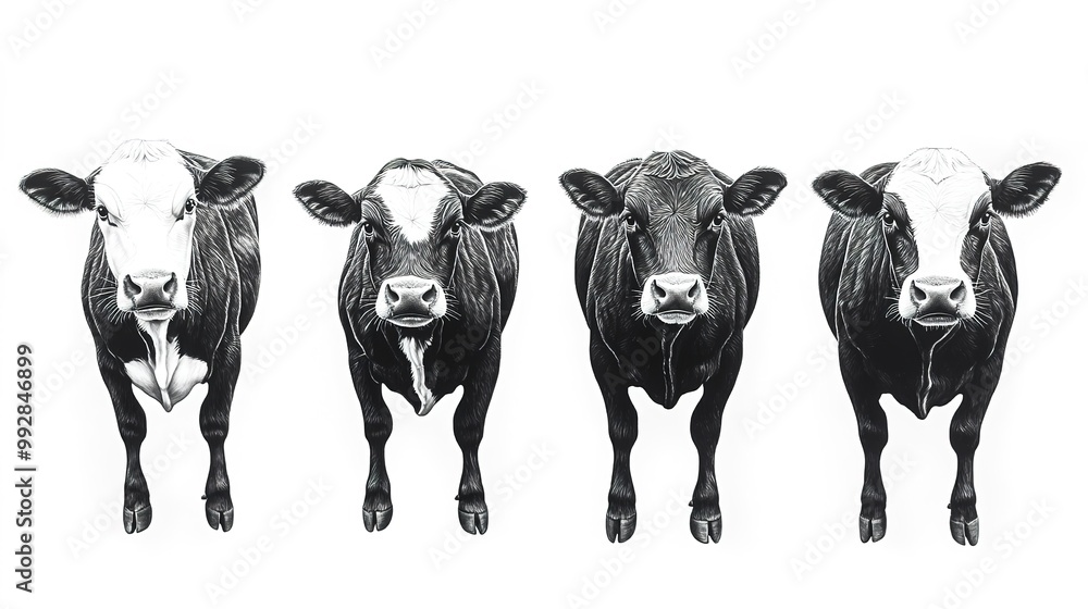 Sticker black and white cows, animal bundle isolated on a white background 