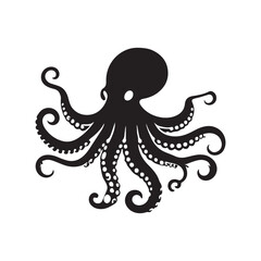Octopus - sea animal vector silhouette for icon or sign on a sea or ocean theme. Black silhouette of an octopus for a logo 
