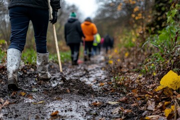 Obraz premium A Group Of Students On A Nature Walk, Learning About Plants And Animals From Their Teacher. Their Enthusiasm For Nature