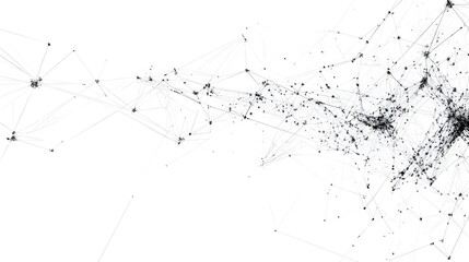 Abstract black and white interconnected nodes and lines forming a web-like pattern