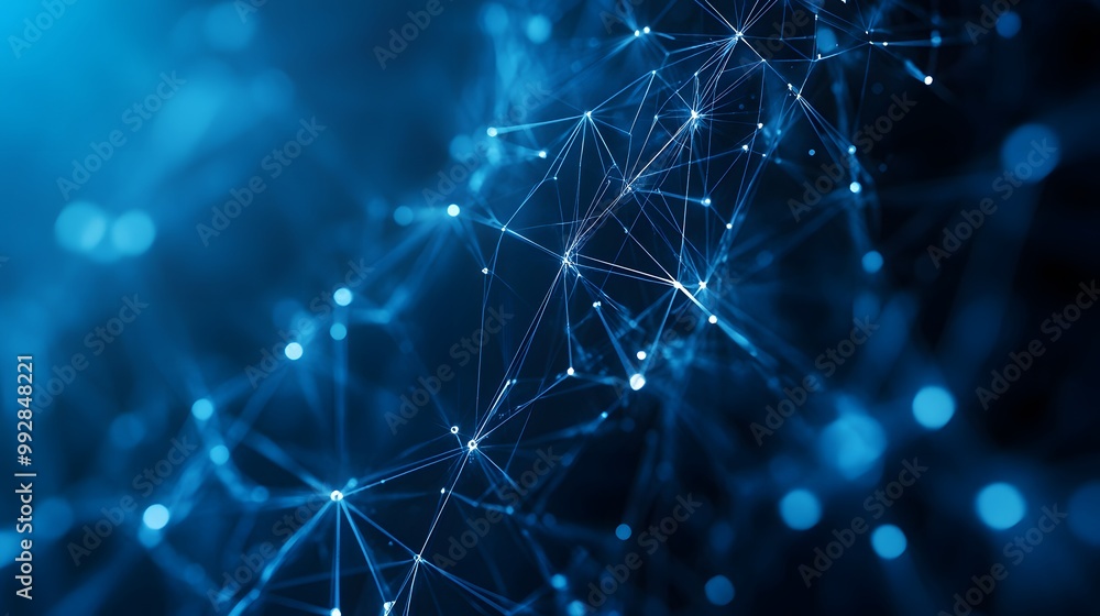 Poster abstract blue network with glowing points and lines