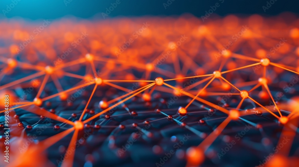 Poster abstract network of glowing lines and dots, representing connection and technology.