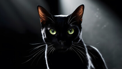 Obraz premium Vertical shot of the black cat in the dark darkness.