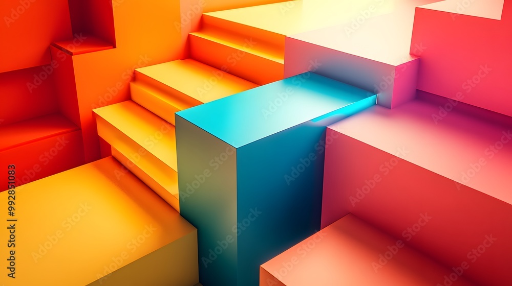 Poster abstract geometric composition with colorful shapes and steps