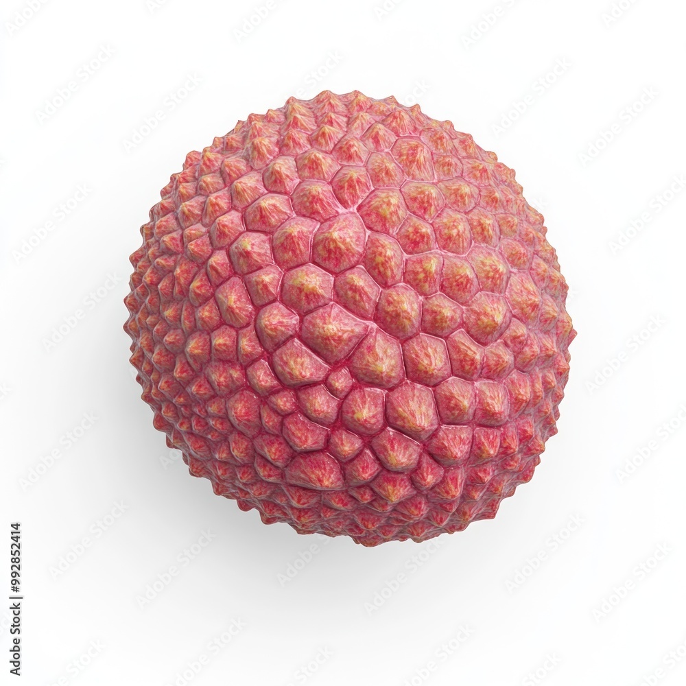 Poster a textured, spherical object resembling a virus or cellular structure in vibrant colors.