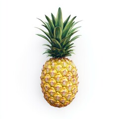 A realistic illustration of a pineapple with vibrant green leaves on a white background.