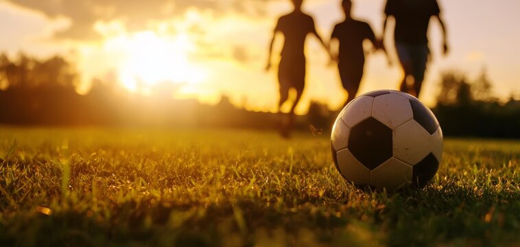 Friends playing football in a field, laughing and enjoying a sunny Sunday, Sunday sports, weekend fun