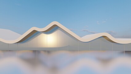 Futuristic architecture background exterior of curved building 3d render