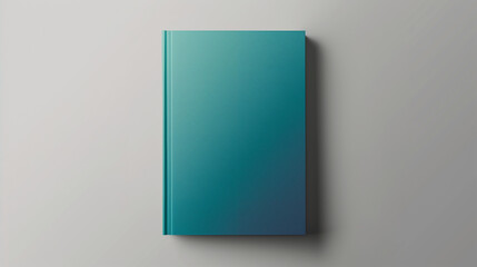 A mockup of an A4 book cover, featuring a gradient from teal to blue, representing water and air elements. The background is a solid color