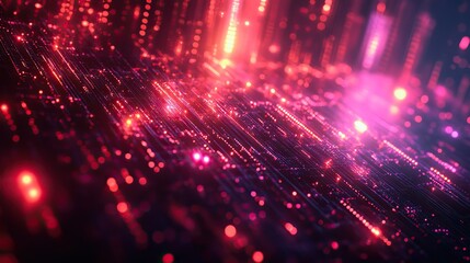 Fototapeta premium A geometric abstract background with directional neon lines, data flow, and optical fiber elements, creating a high-tech visual effect.