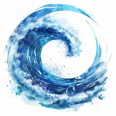 Naklejka premium Watercolor ocean wave twirl, with white background, circular shape