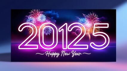 Celebrate the arrival of 2025 with this vibrant and modern New Year scene. The night sky is illuminated by an array of explosive fireworks in brilliant colors such as red, blue, green, and gold, burst