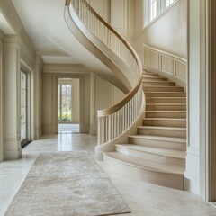 Elegant foyer with a sweeping staircase and natural light.