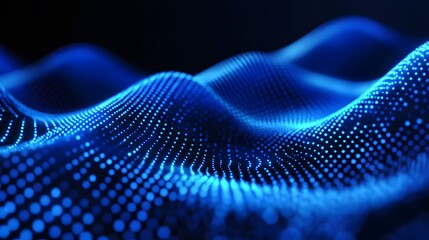 Abstract Blue Wave of Glowing Dots on Black Background