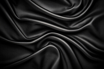 Fototapeta premium Black silk background vector presentation design template, abstract black fabric background with waves and folds. Created with Ai