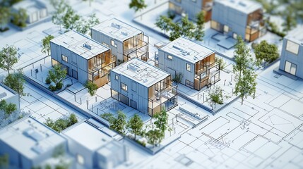 Fototapeta premium Blueprint of a modular housing development, featuring interlocking units for customizable living spaces
