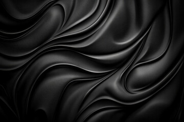 Fototapeta premium Black background with a swirling silk texture, vector illustration. Dark abstract fabric pattern with soft waves and folds. Created with Ai