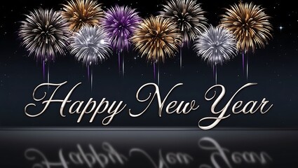 Celebrate the New Year with this elegant and festive design, perfect for capturing the excitement of the holiday. The words "Happy New Year" are written in graceful, swirling cursive.