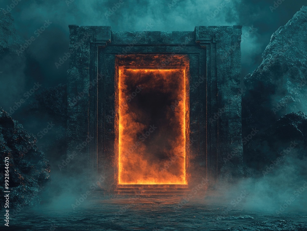 Aufkleber enchanted doors in a shadowy space abstract fantasy backdrop showcasing a glowing portal surrounded 