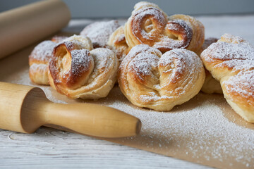 Close-up of baking on baking paper, shallow depth of field