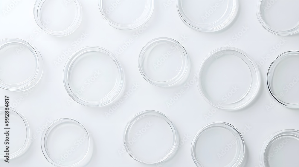 Poster a pattern of circular, transparent, overlapping objects on a white background