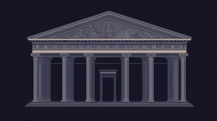 Pediment line concept. Ancient Greek and Roman architecture with columns and roof. Linear vector illustration for website banner or poster.
