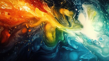 Obraz premium Colorful Fantasy Ink Art An Explosive Mix of Paint and Milk Creating an Organic Chemical Reaction The Beauty of Nature Unfolds Through This Artistic Display
