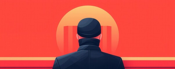 Agent in a black suit, infiltrating an enemy base, flat design illustration